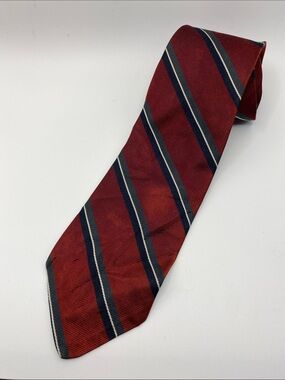 Brooks Brothers Vintage Red Striped Silk Tie with Navy and Gray and White Bands